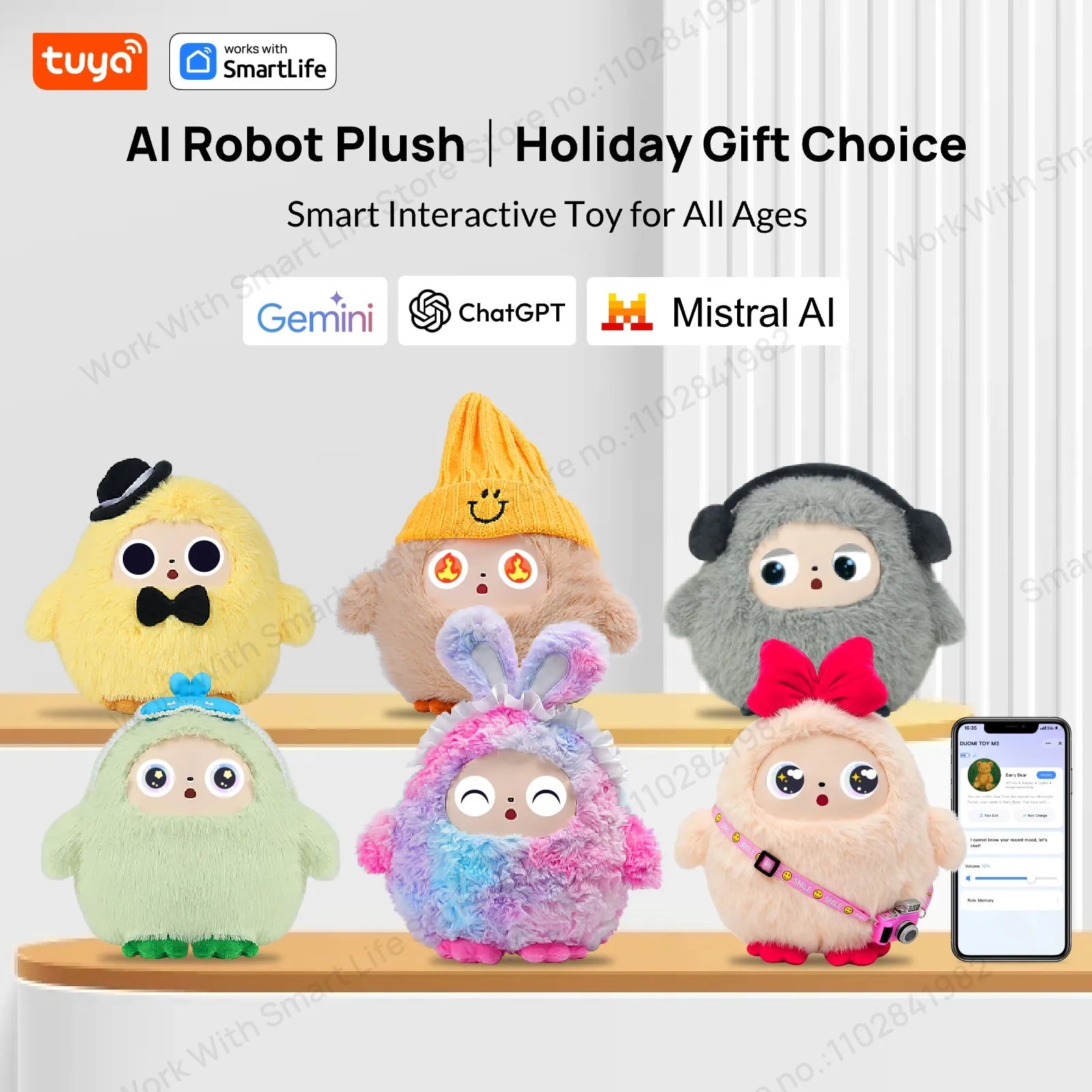 BOBO:AI Gray Plush Robot — LED Eyes, Voice Control & Smart Home Companion