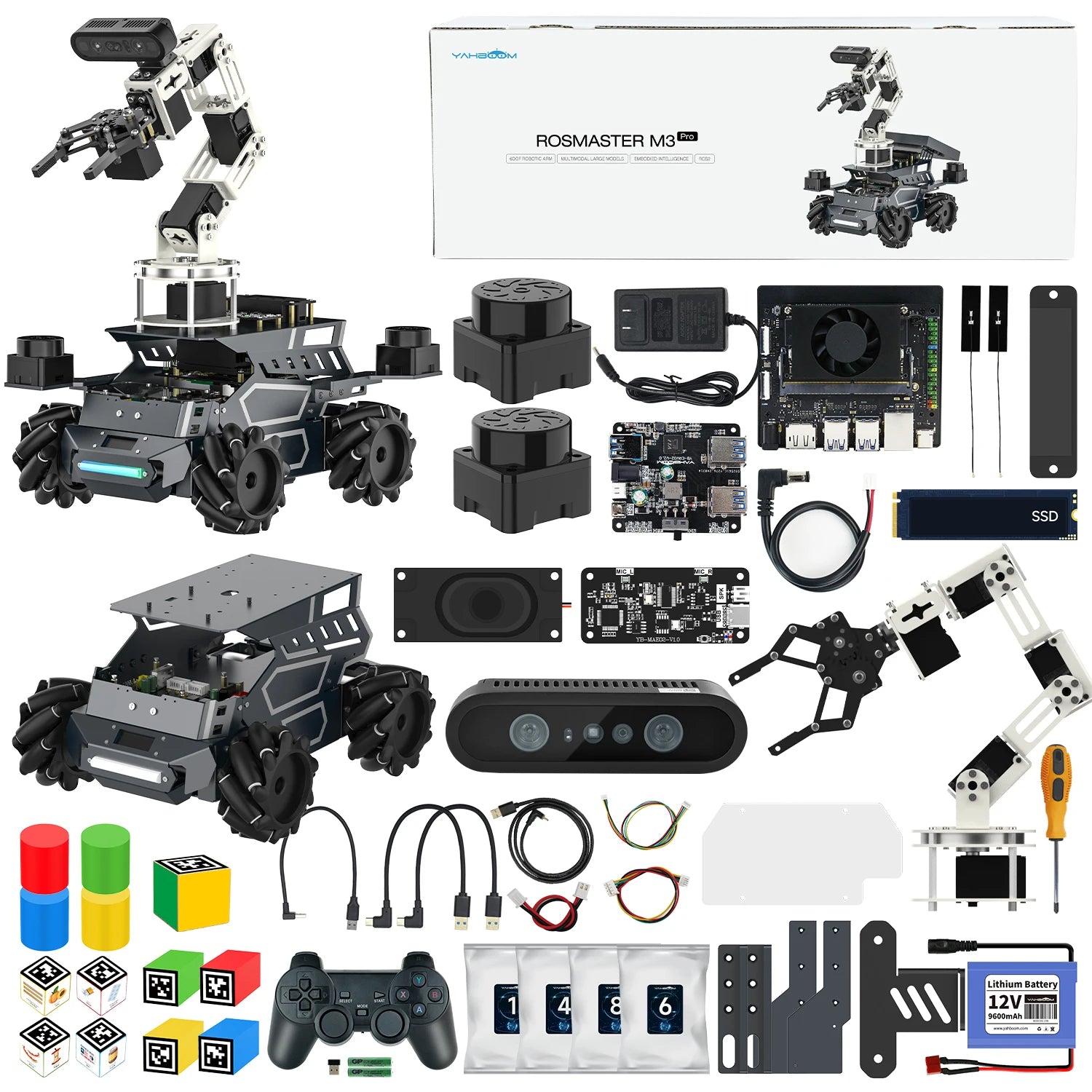 Yahboom ROSMASTER M3 PRO — AI ROS2 Robot Kit with 3D Vision, Dual LiDAR & SLAM