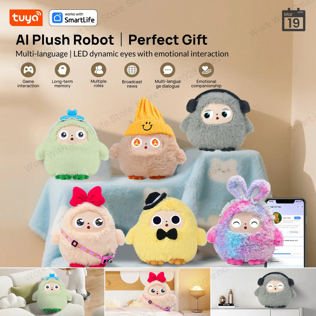 AI Plush Toy — Smart Voice, LED Eyes & Tuya App — Rechargeable E-Pet Companion
