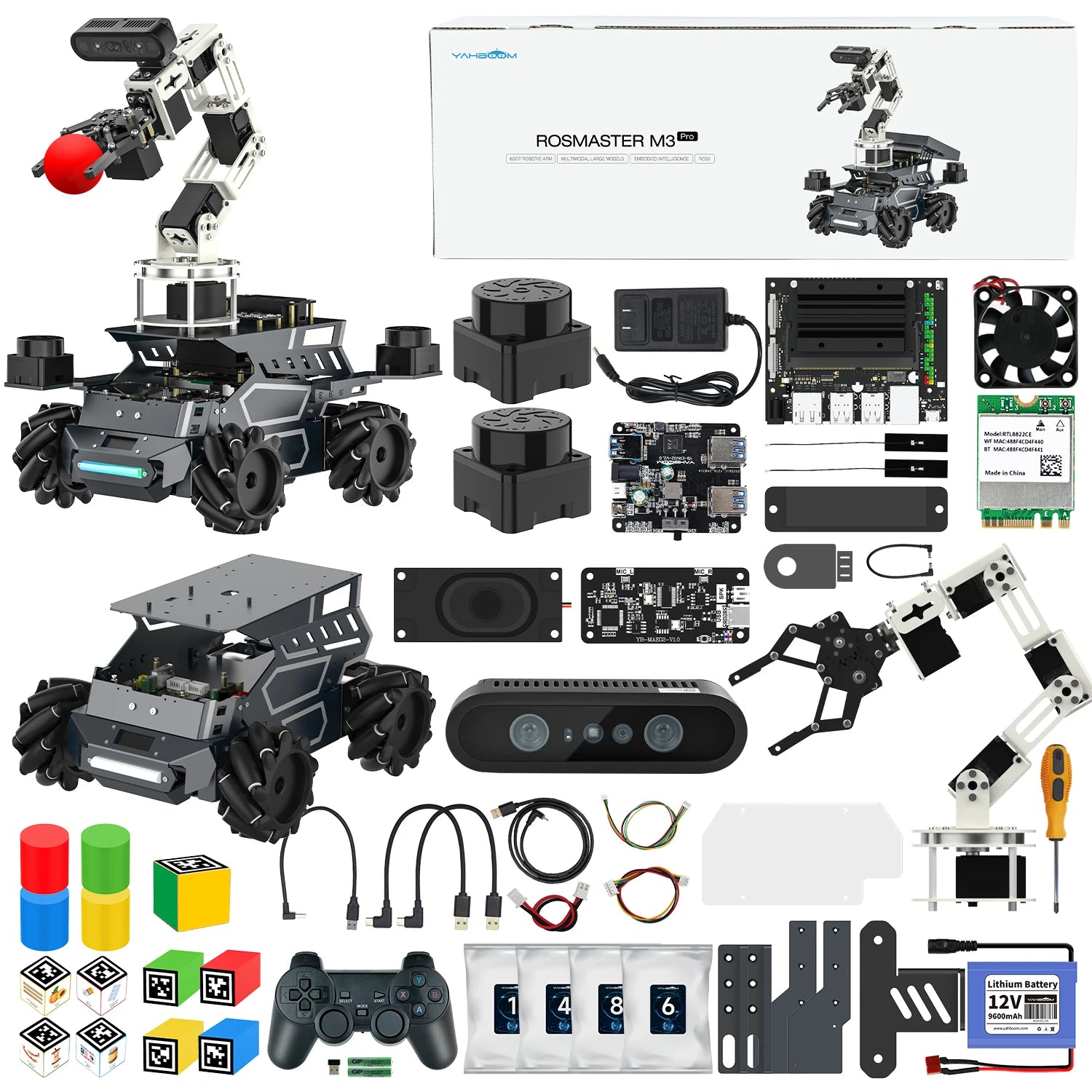 Yahboom ROSMASTER M3 PRO — AI ROS2 Robot Kit with 3D Vision, Dual LiDAR & SLAM