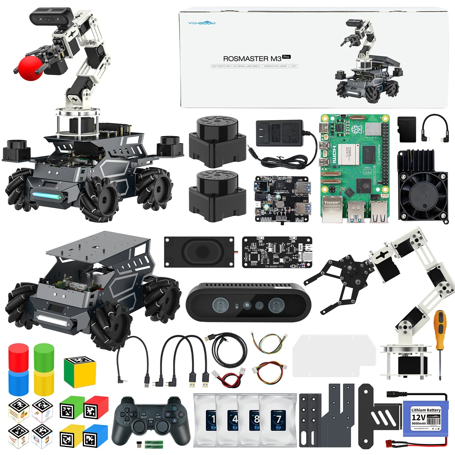 Yahboom ROSMASTER M3 PRO — AI ROS2 Robot Kit with 3D Vision, Dual LiDAR & SLAM