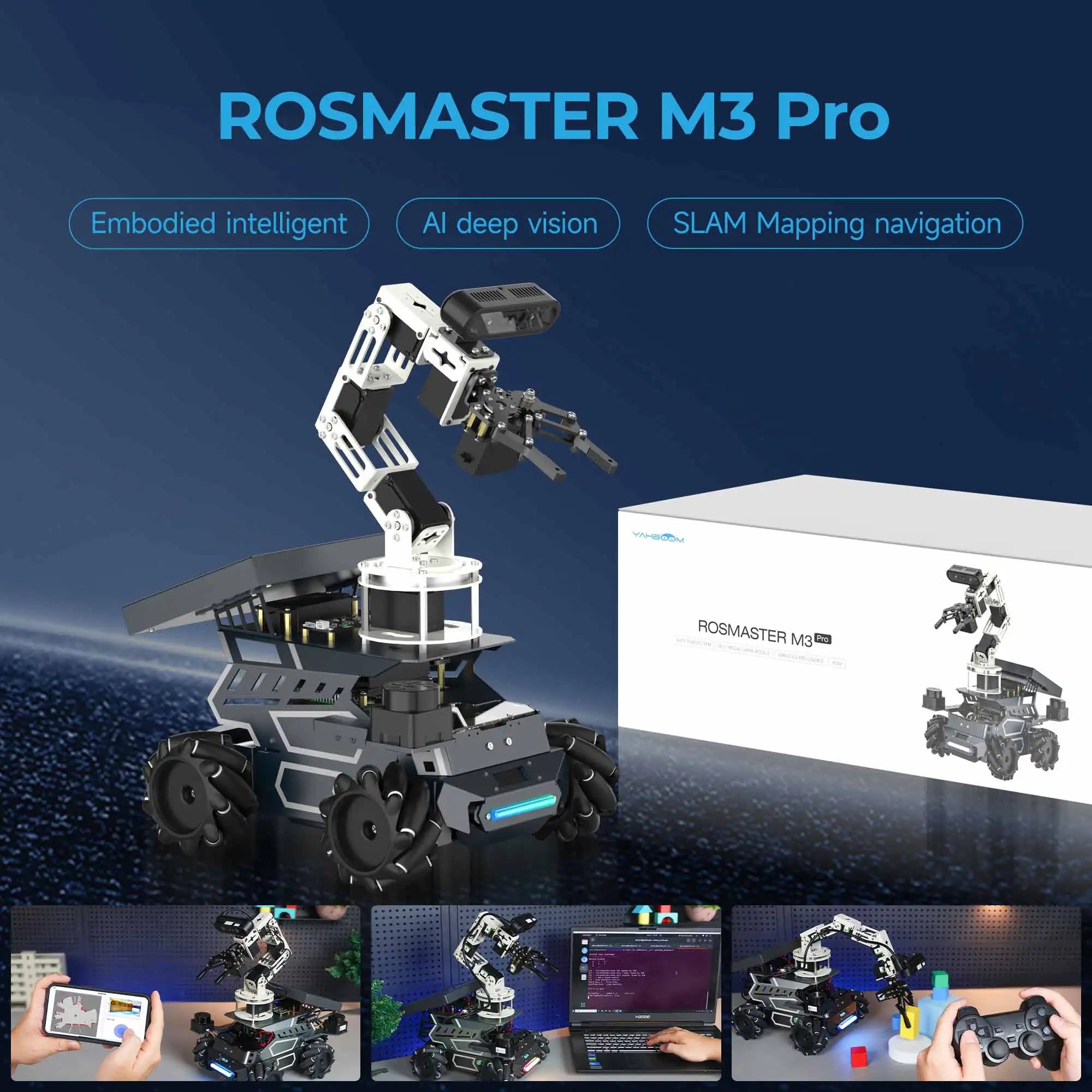 Yahboom ROSMASTER M3 PRO — AI ROS2 Robot Kit with 3D Vision, Dual LiDAR & SLAM